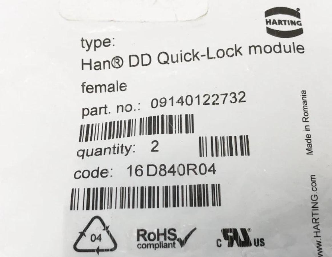 Bag of 2 New Harting 09140122732 Han DD Quick-Lock Modules Female 10A 250V