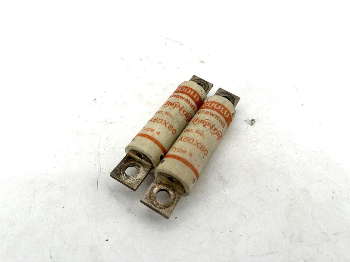 Used Lot of 2 Gould Shawmut A60X80 Amtrap Fuse Type 4 80A 600V