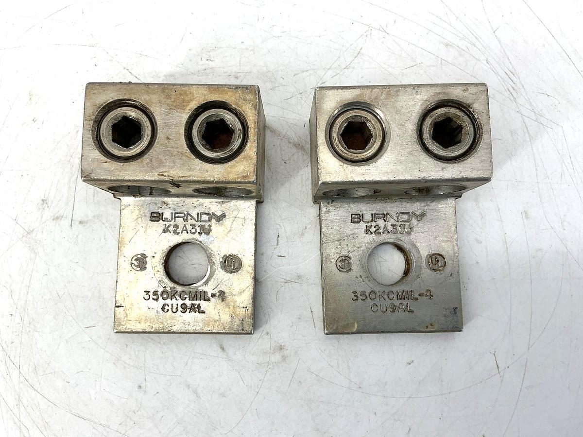 Used Lot of 2 Burndy K2A31U Universal Terminal Lug Connector 350KCMIL-4 CU9AL