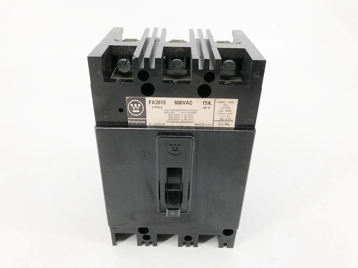New Westinghouse FA3015 Circuit Breaker 15A 600VAC 3 Pole - No Box