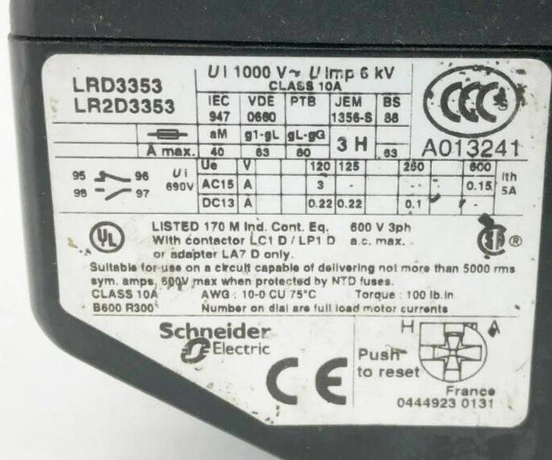 Used Schneider Electric LRD3353 Thermal Overload Relay 23-32A