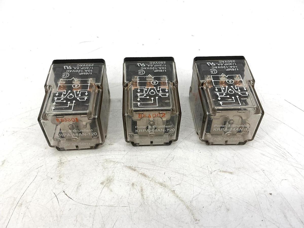 Lot of 3 New Potter & Brumfield KRPA-14AN-120 Relay 3-Pole 11-Pin 10A 120V Coil