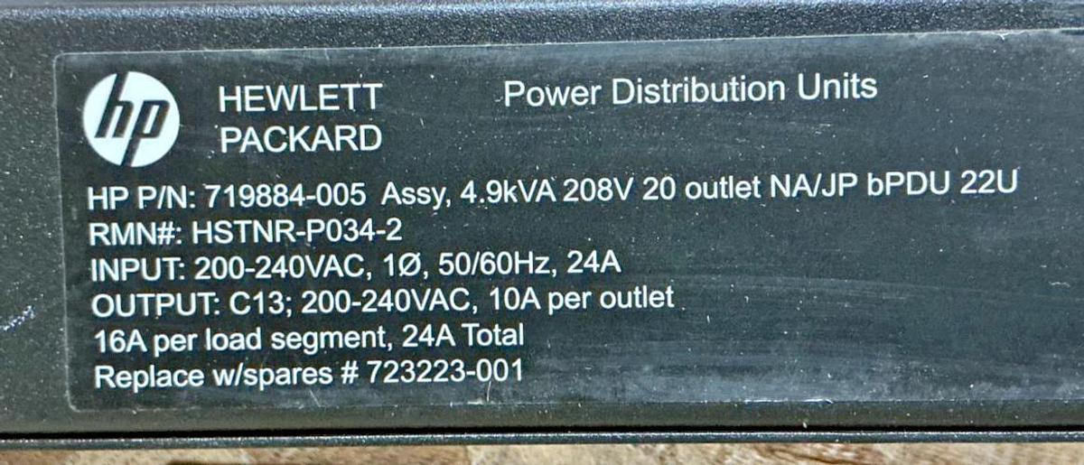 New HP 719884-005 Power Distribution Unit 20-Outlet 4.9kVA 24A 240V HSTNR-P034-2
