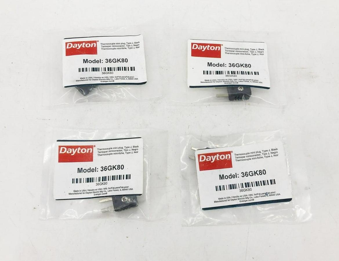 Lot of 4 New Dayton 36GK80 Thermocouple Mini Plugs Type J Black