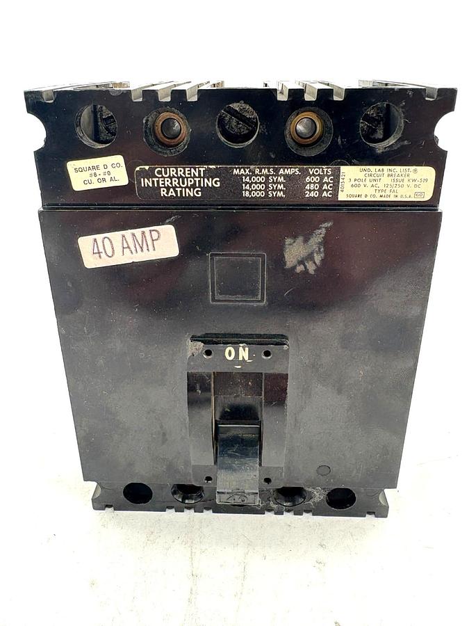 Used Square D FAL36040 40A Circuit Breaker 600V 3-Pole