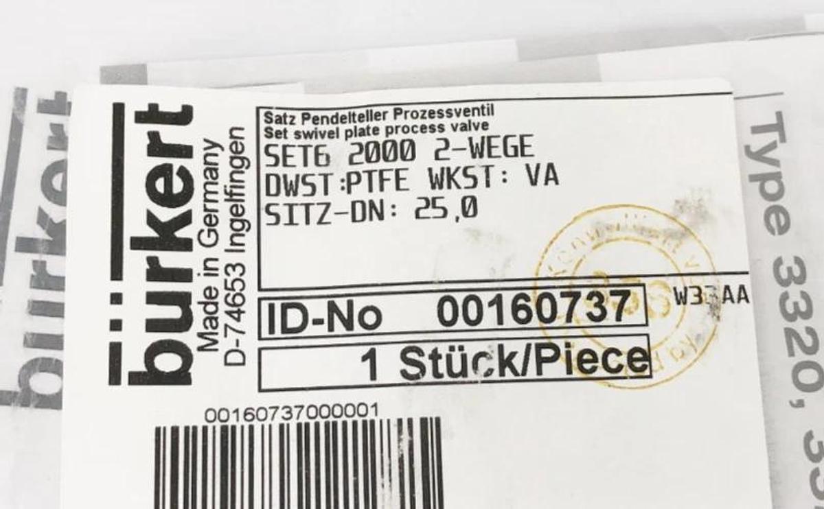 New Burkert 00160737 Angle Seat Valve SET6 2000 2-WEGE