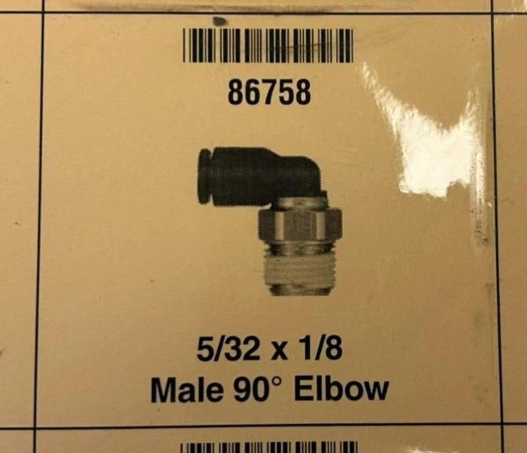 Lot of 5 New Lawson 86758 Male Elbows, 90 Deg. 5/32" x 1/8", 290PSI