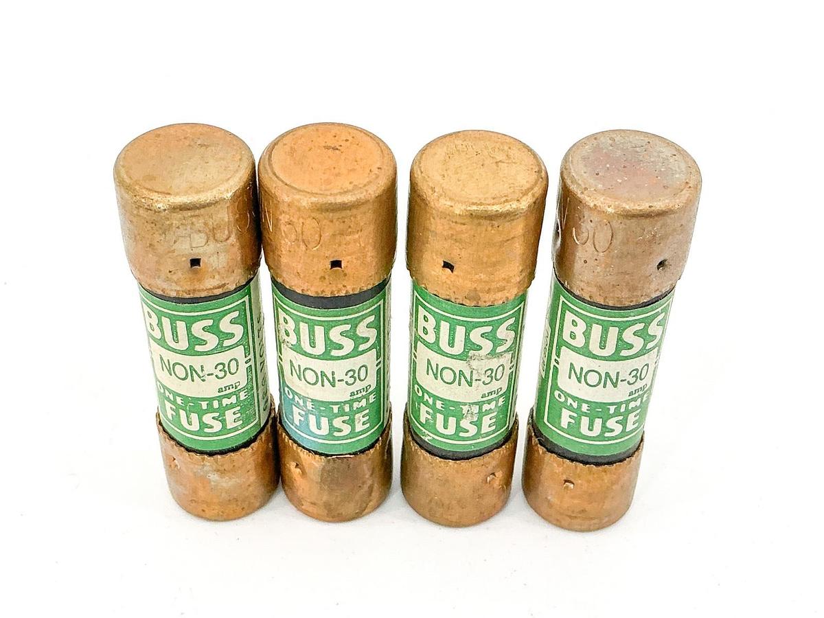 New Lot of 4 Bussmann NON-30 One Time Fuse 30A 250V Class K5 - No Box