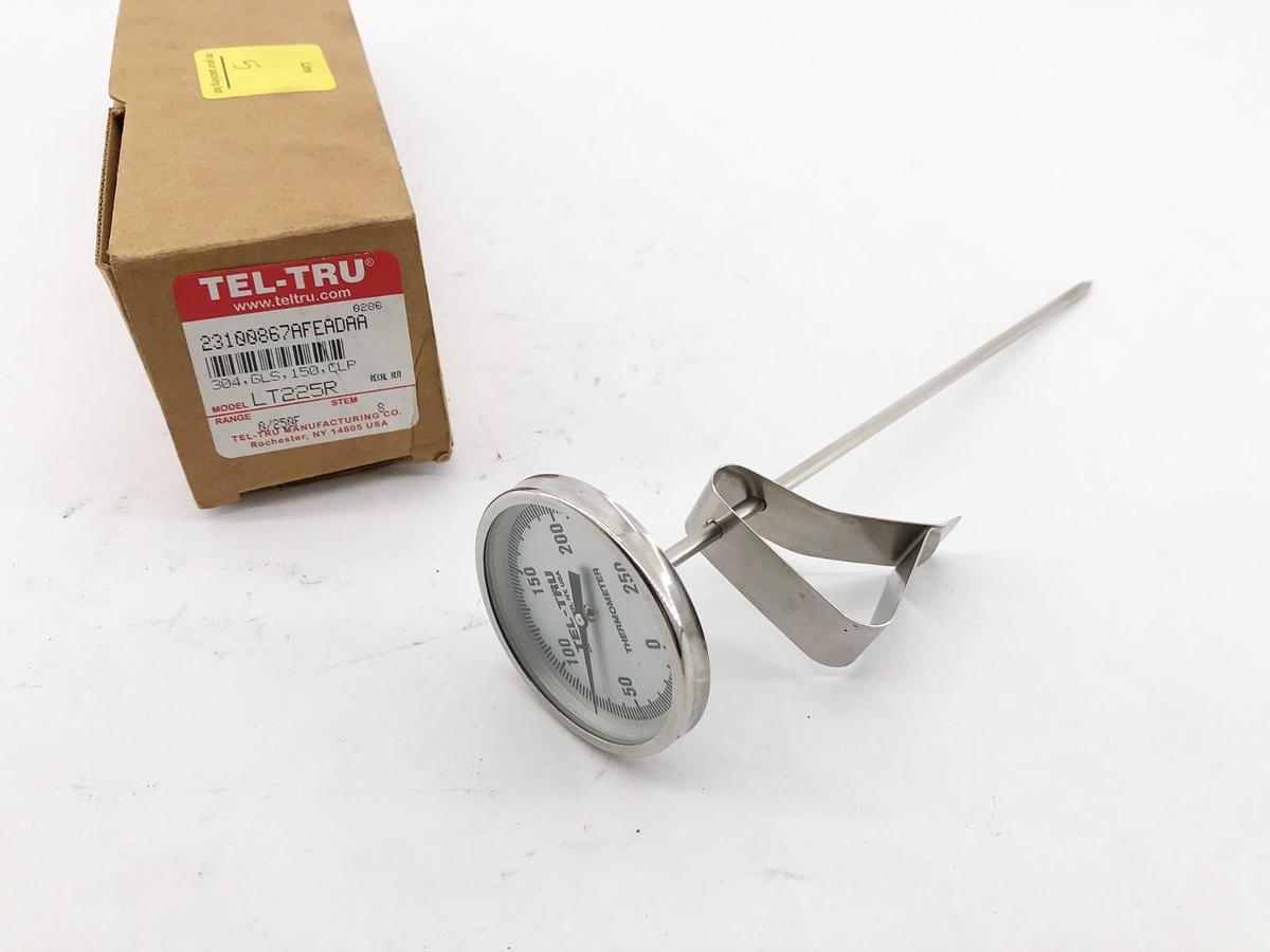 New Tel-Tru LT225R Temp Gauge 0-250 F 8" Stem 304 GLS 150 CLP