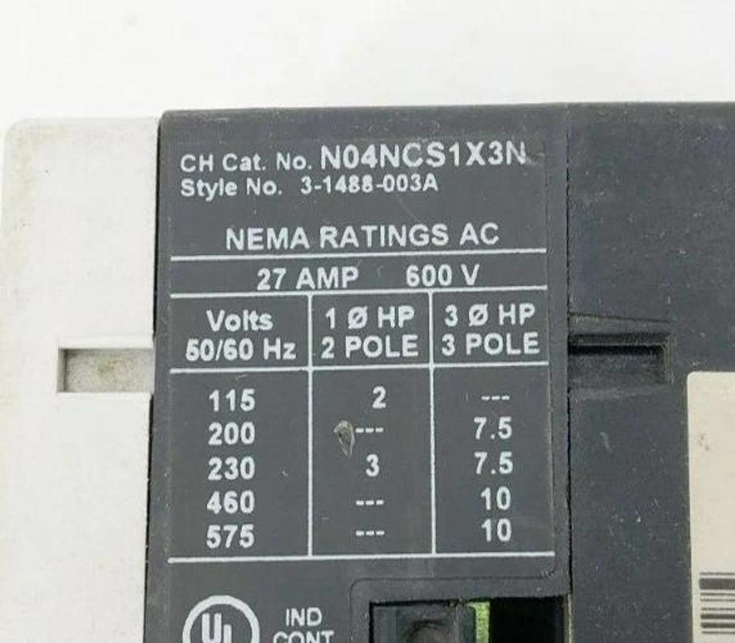 Used Eaton Cutler Hammer N04NCS1X3N NEMA Size 1 Contact Block