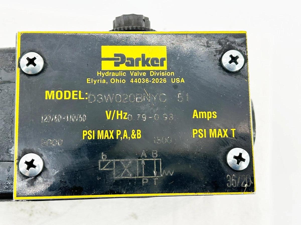 Used Parker D3W020BNYC-51 Directional Control Valve 4500PSI 120V 32GPM
