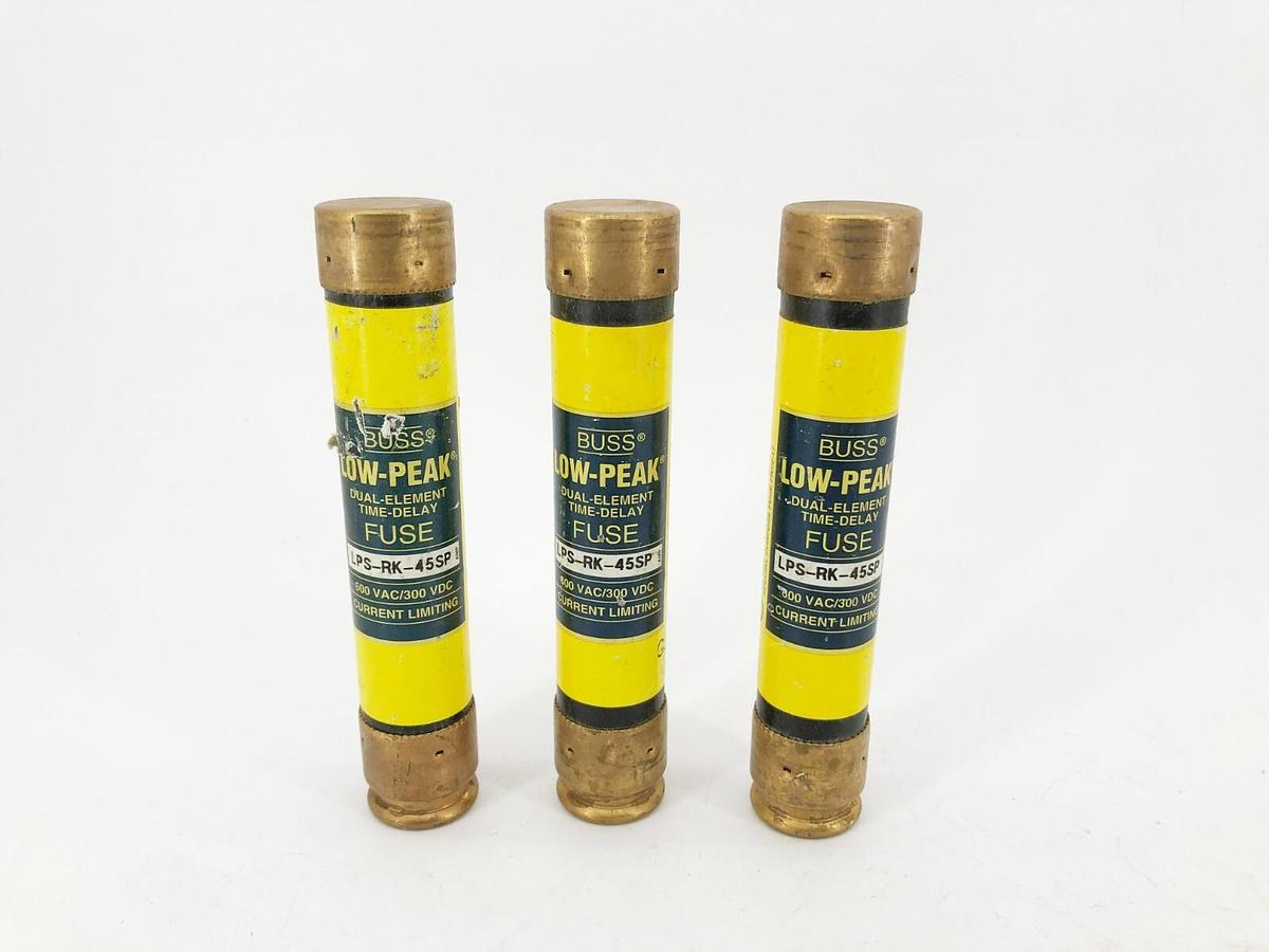 Lot of 3 New Bussmann LPS-RK-45SP Time Delay Fuses 45A 600VAC Class RK1