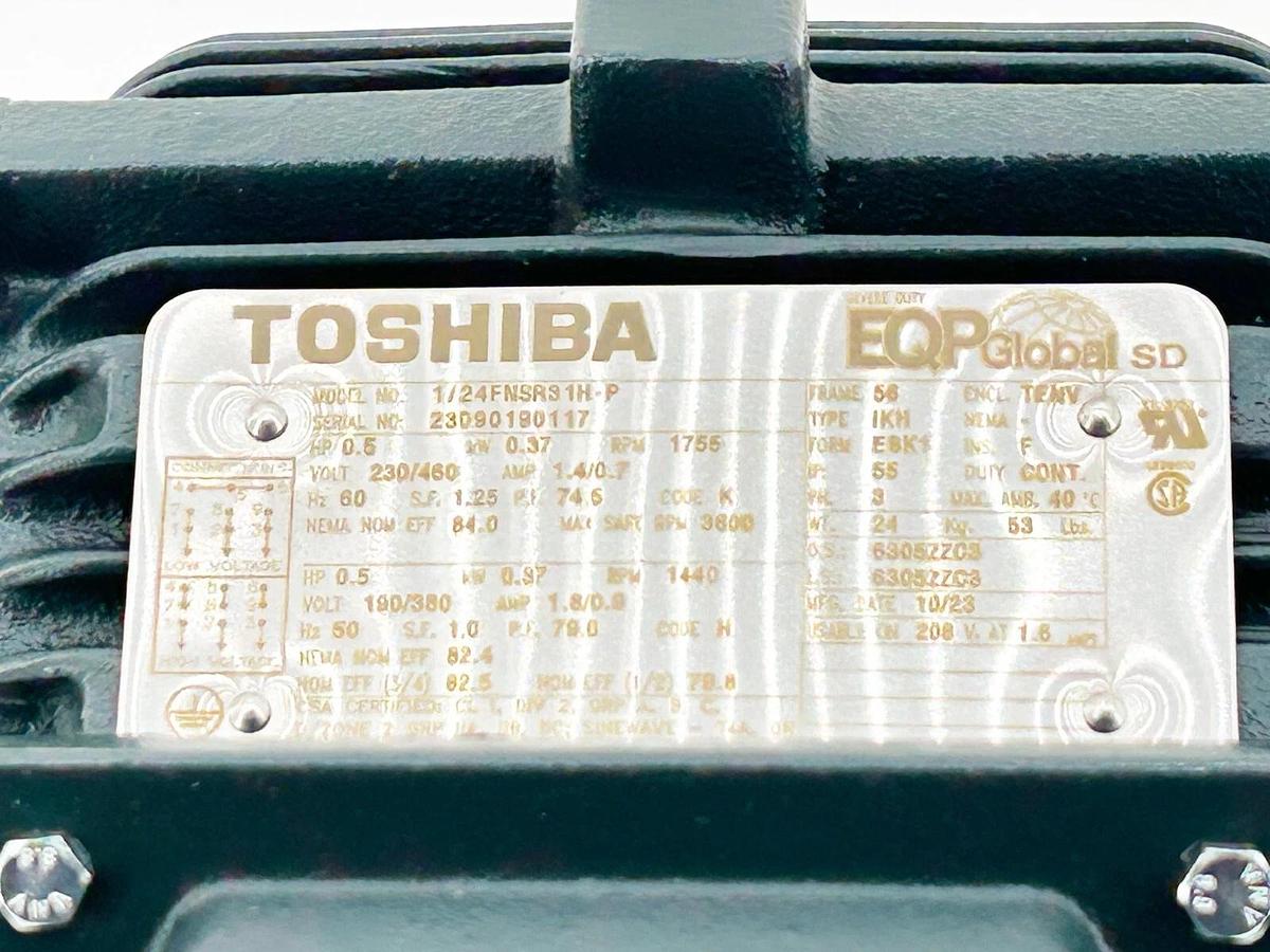 New Toshiba 1/24FNSR31H-P Fan Cooled Motor 0.5HP 1755RPM 460V 56/56H Frame 1.4A