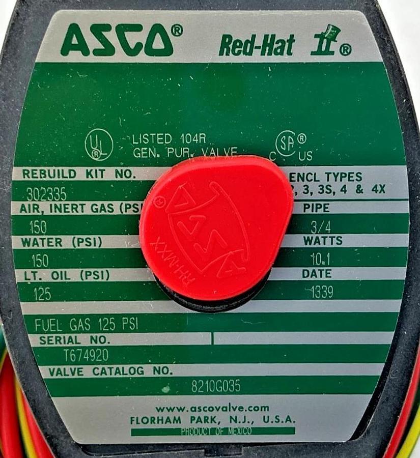 Used ASCO 8210G035 110/120V Solenoid Valve 2-Way 3/4" Pipe 10.1W 50/60HZ 3UK89