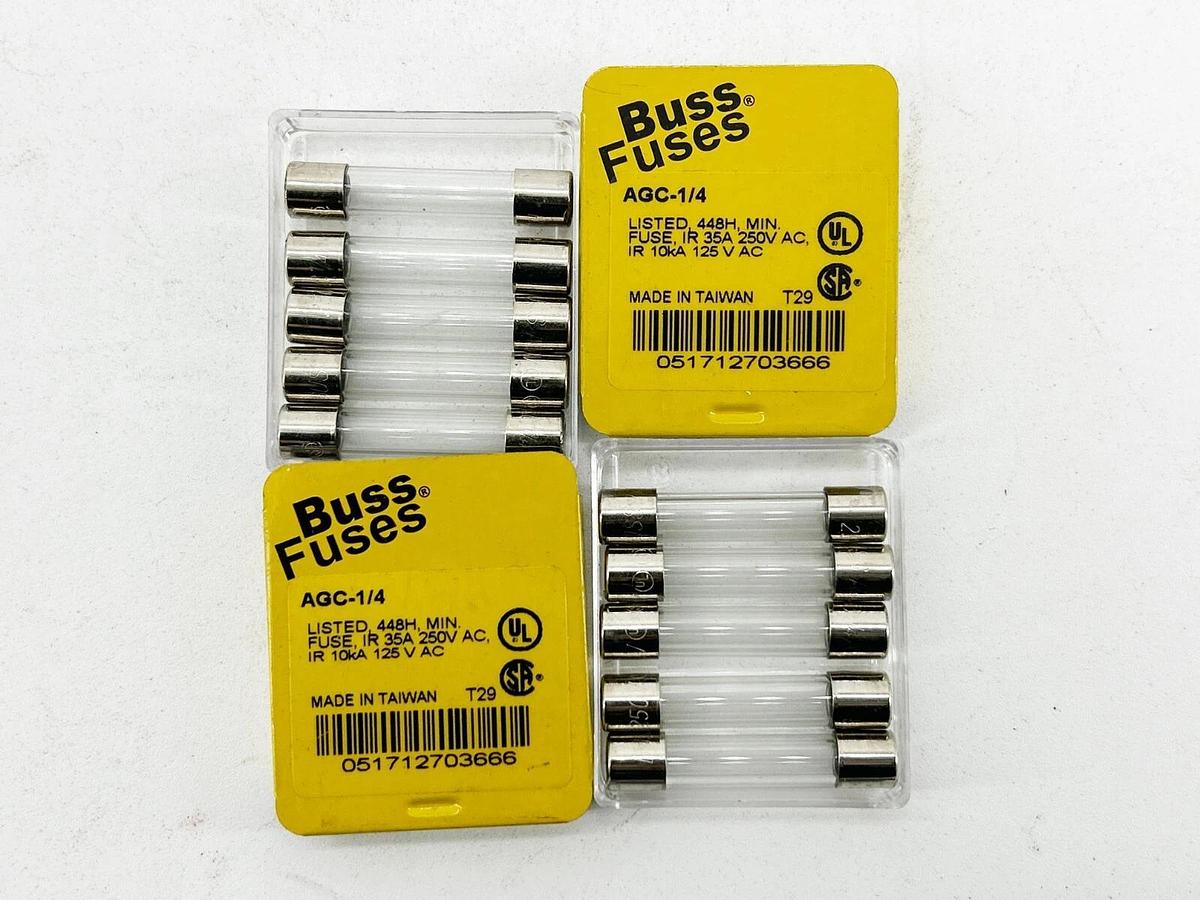 New Lot of 10 Bussmann AGC-1/4 Fuse 0.25A 250V