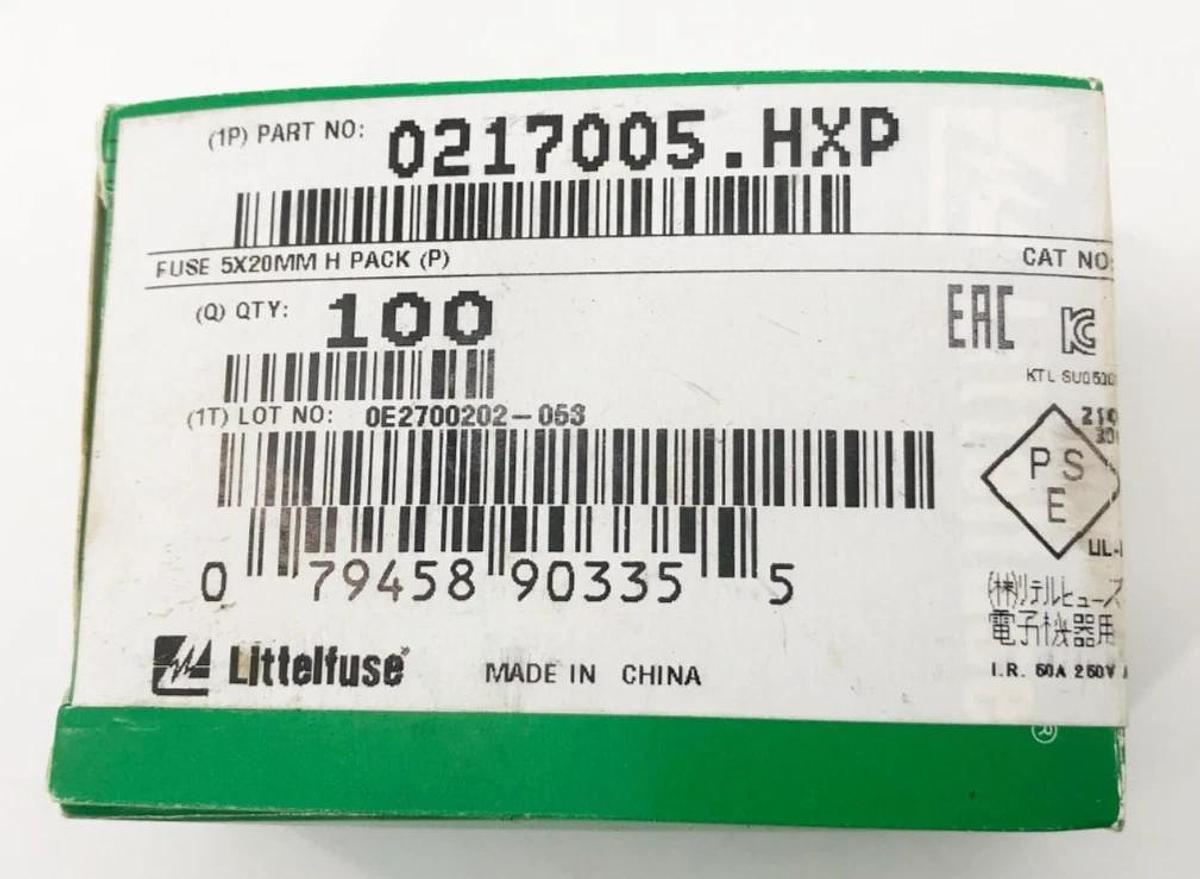 Box of 100 New Littelfuse 0217005.HXP Fast-Acting Cartridge Fuses 5A 5x20mm