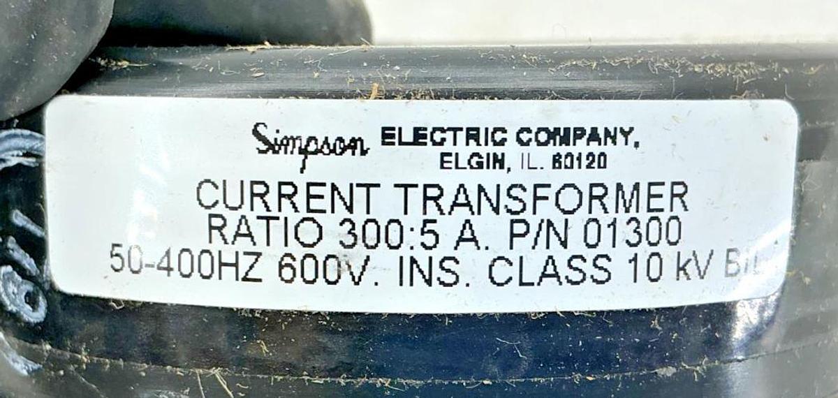 New Simpson Electric 01300 Current Transformer 2-Wire Ratio 300:5A 600V 50-400HZ