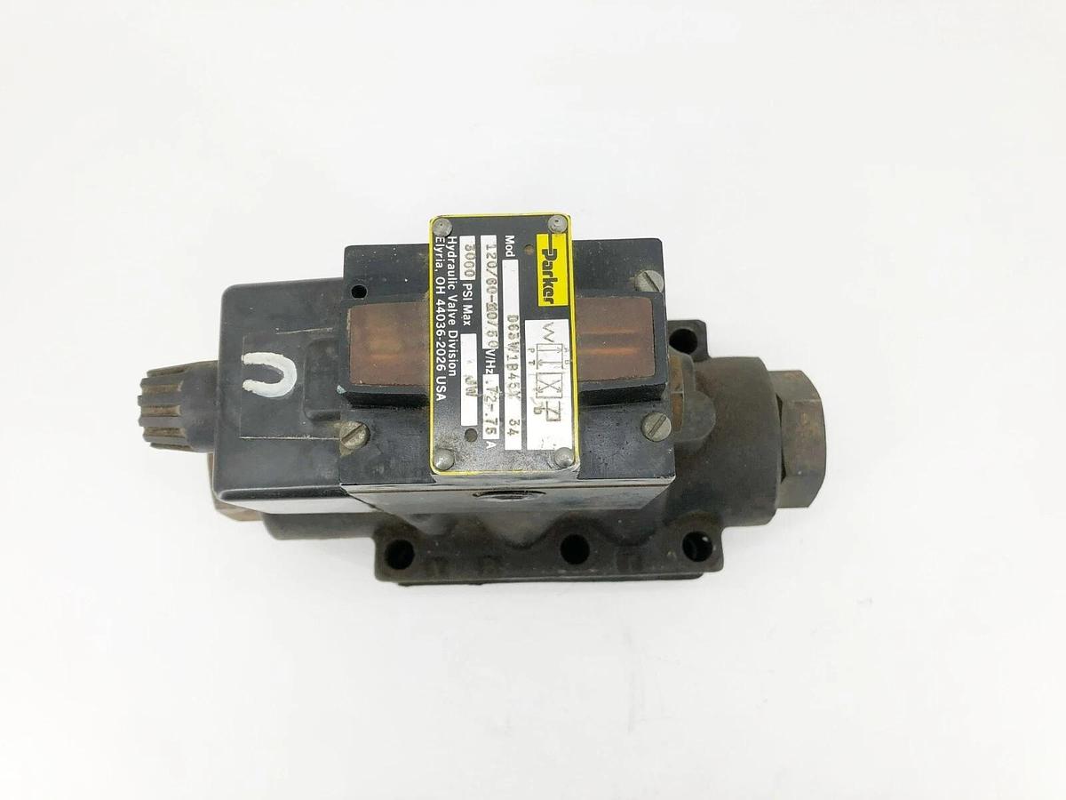 Used Parker D63W1B45Y 34 Directional Control Valve 120/60-110/50 .72-.75A 3000psi Max