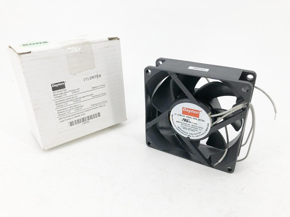 New Dayton 2RTE8 Axial Fan 115VAC 1PH 41 CFM 3-1/8" Square