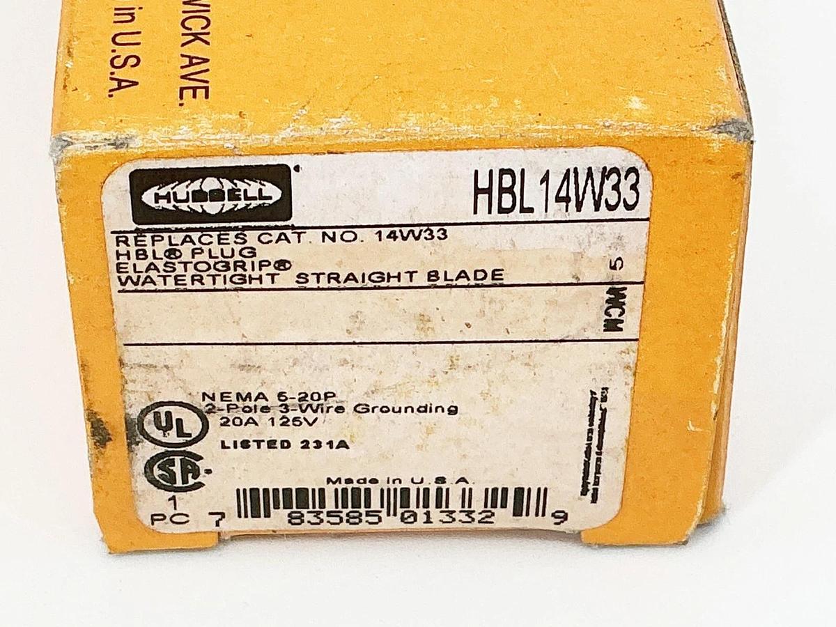 New Hubbell HBL14W33 Power Entry Connector 20A 125V 2P3W Yellow