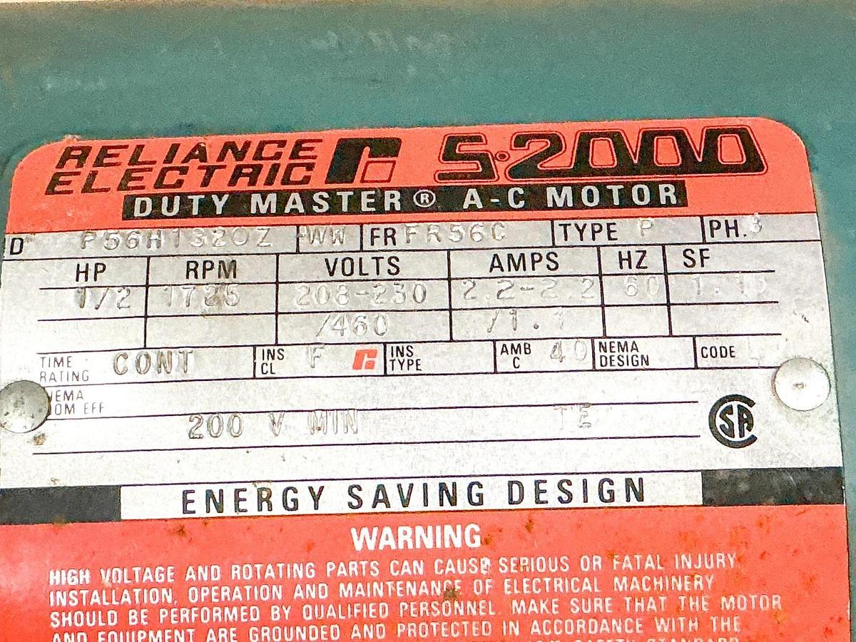 Used Reliance P56H1320Z Electric Motor 1/2HP 3PH 460V 1725RPM