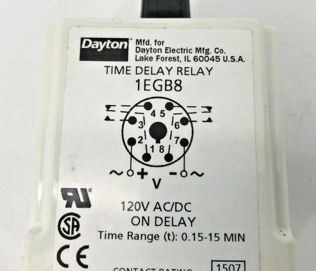 New Dayton 1EGB8 Time Delay Relay 120VAC 10A
