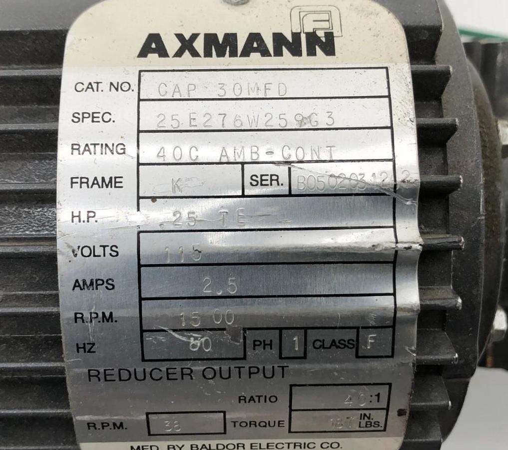 New Baldor Axmann CAP30MFD Electric Motor 25E276W259G3115V 2.5A .25HP