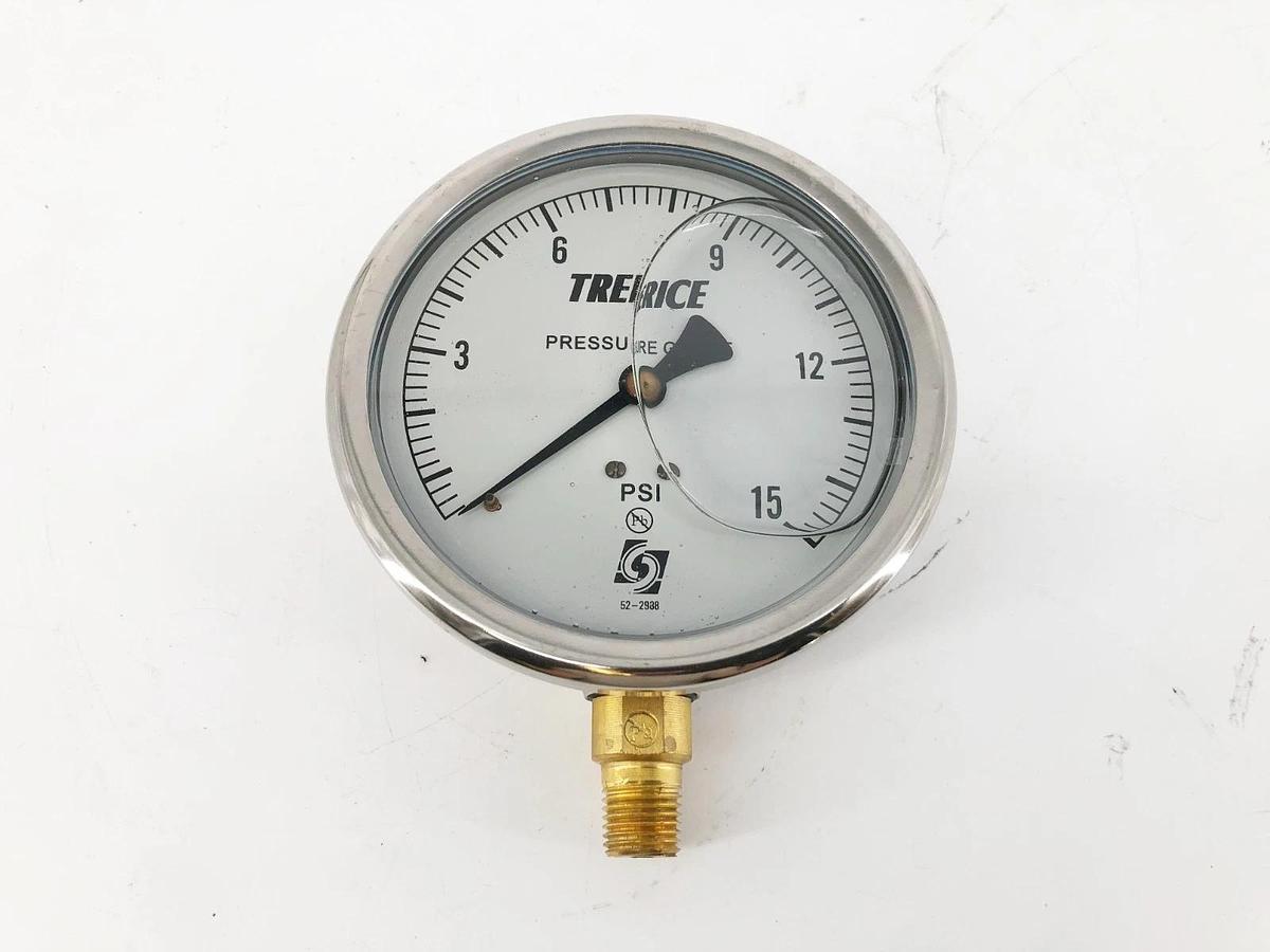 New Trerice D82LFB4002LA080 Pressure Gauge D82LFB 4" 0-15psi 1/4" LM - No Box