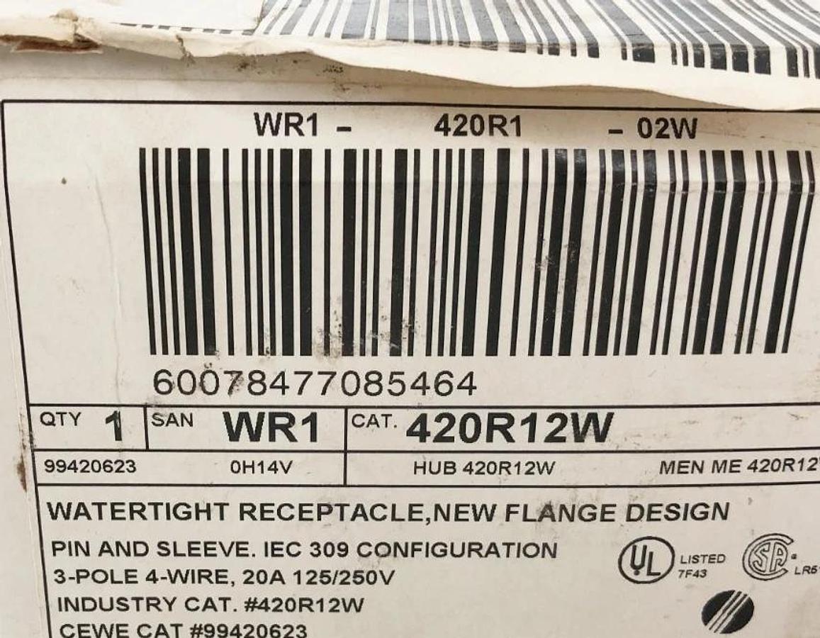 New Leviton 420R12W Watertight Pin & Sleeve Receptacle 20A 125/250V
