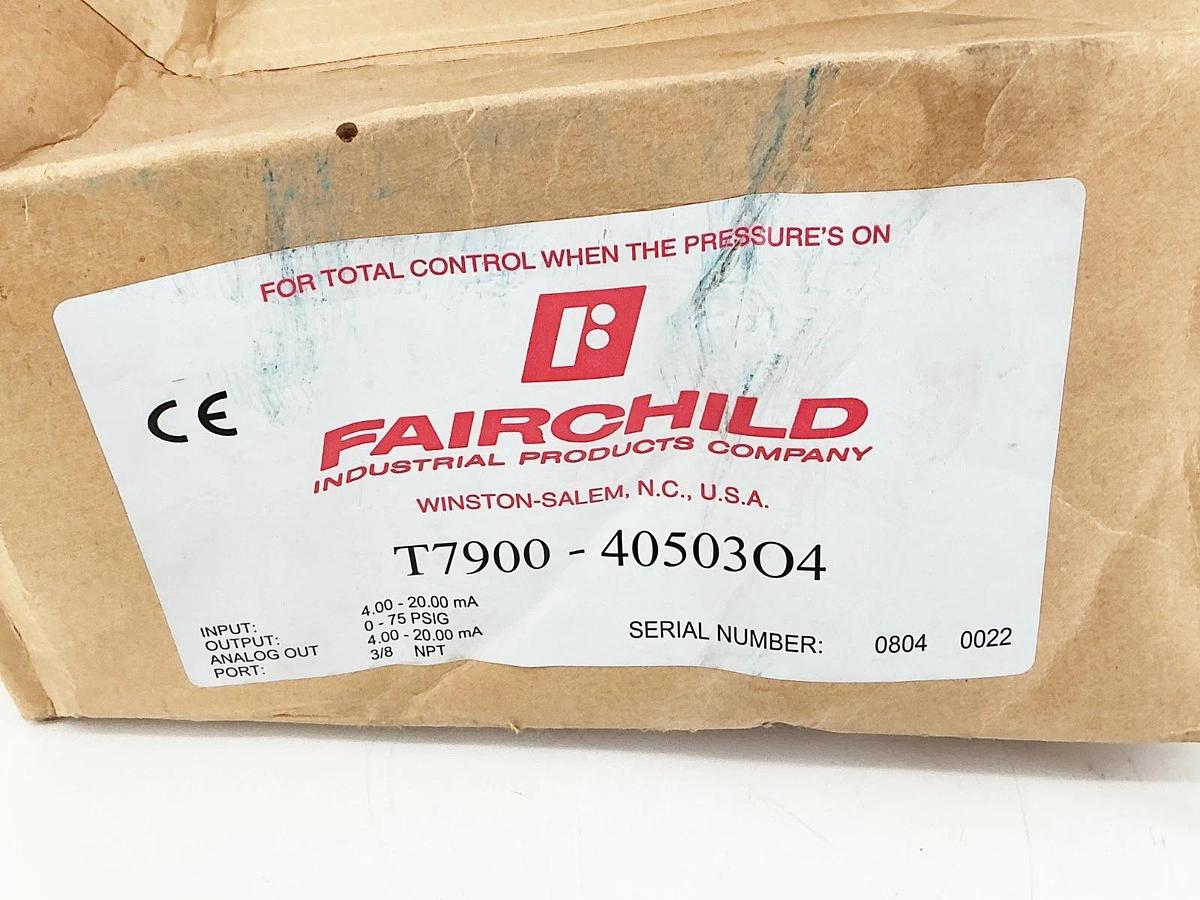 New Fairchild T7900-40503O4 Transducer 4-20mA 0-75PSIG 200PSIG Max 24VDC