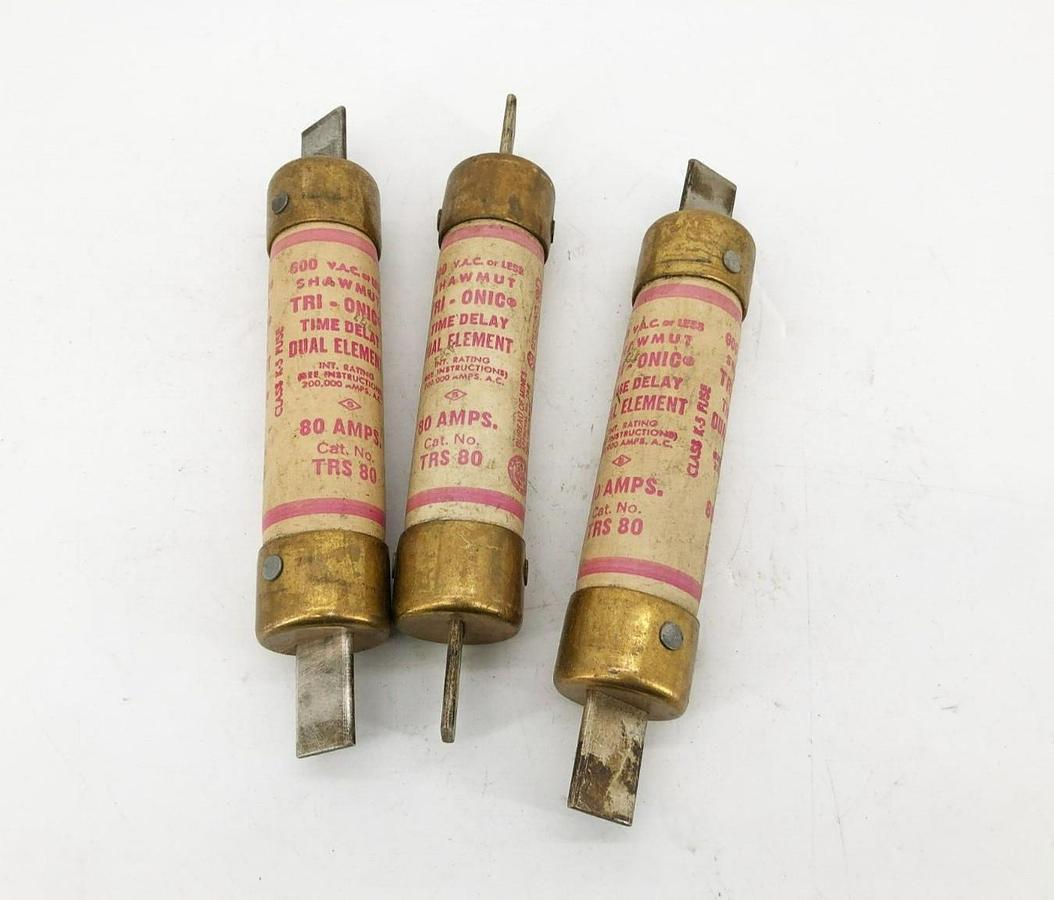 Used Lot of 3 Shawmut TRS80 Time Delay Fuses 80A 600VAC Class K5