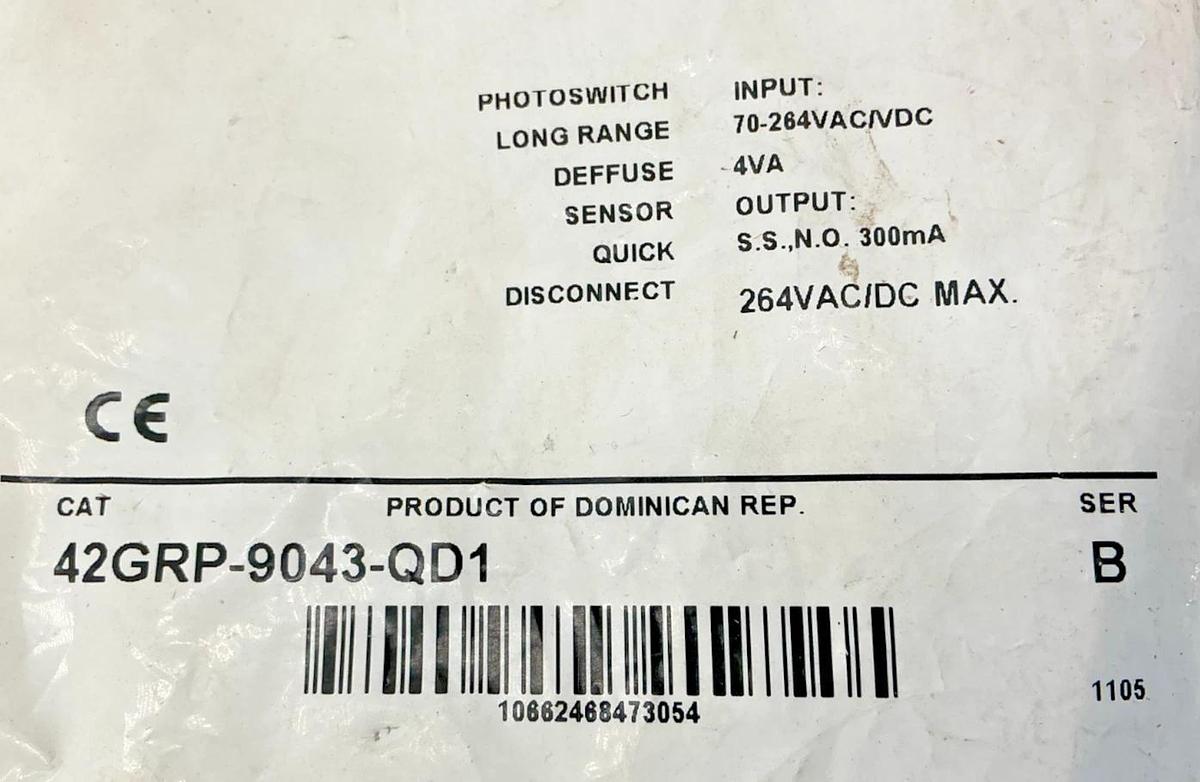 New Allen Bradley 42GRP-9043-QD1 Ser B Photoswitch Sensor 264V MISSING PARTS