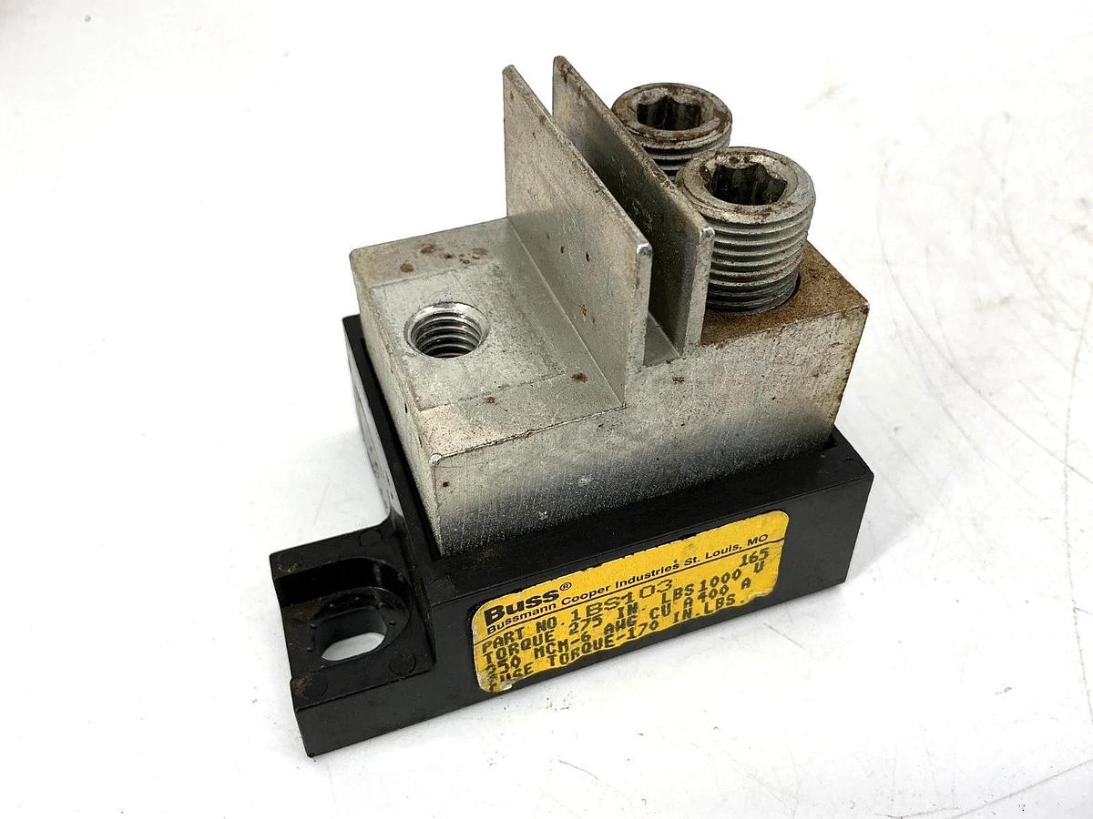 Used Bussmann 1BS103 Fuse Holder Block for Bolt-On Fuses 200kAIC 400A 600V