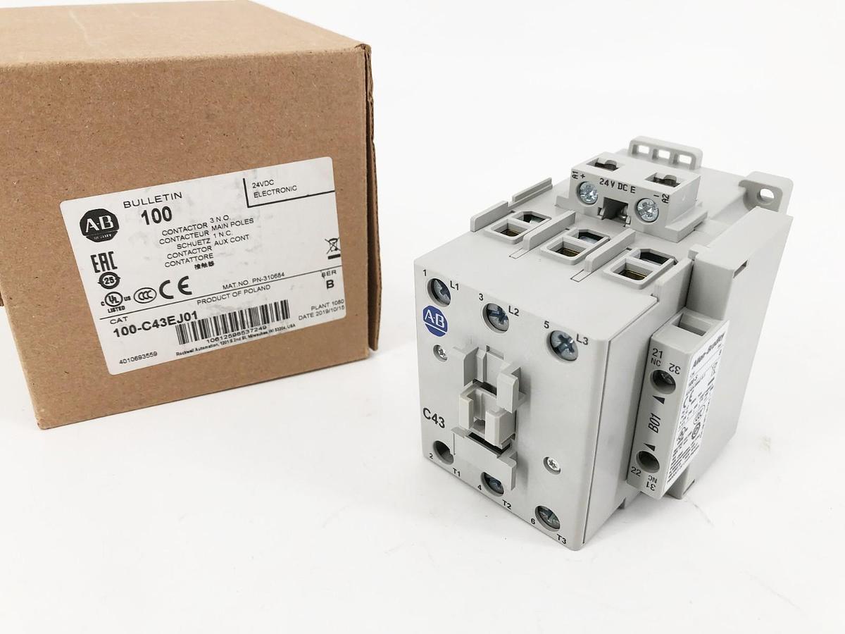 New Allen Bradley 100-C43EJ01 Ser. B Contactor 24VDC 3NO Main Poles 1NC Aux