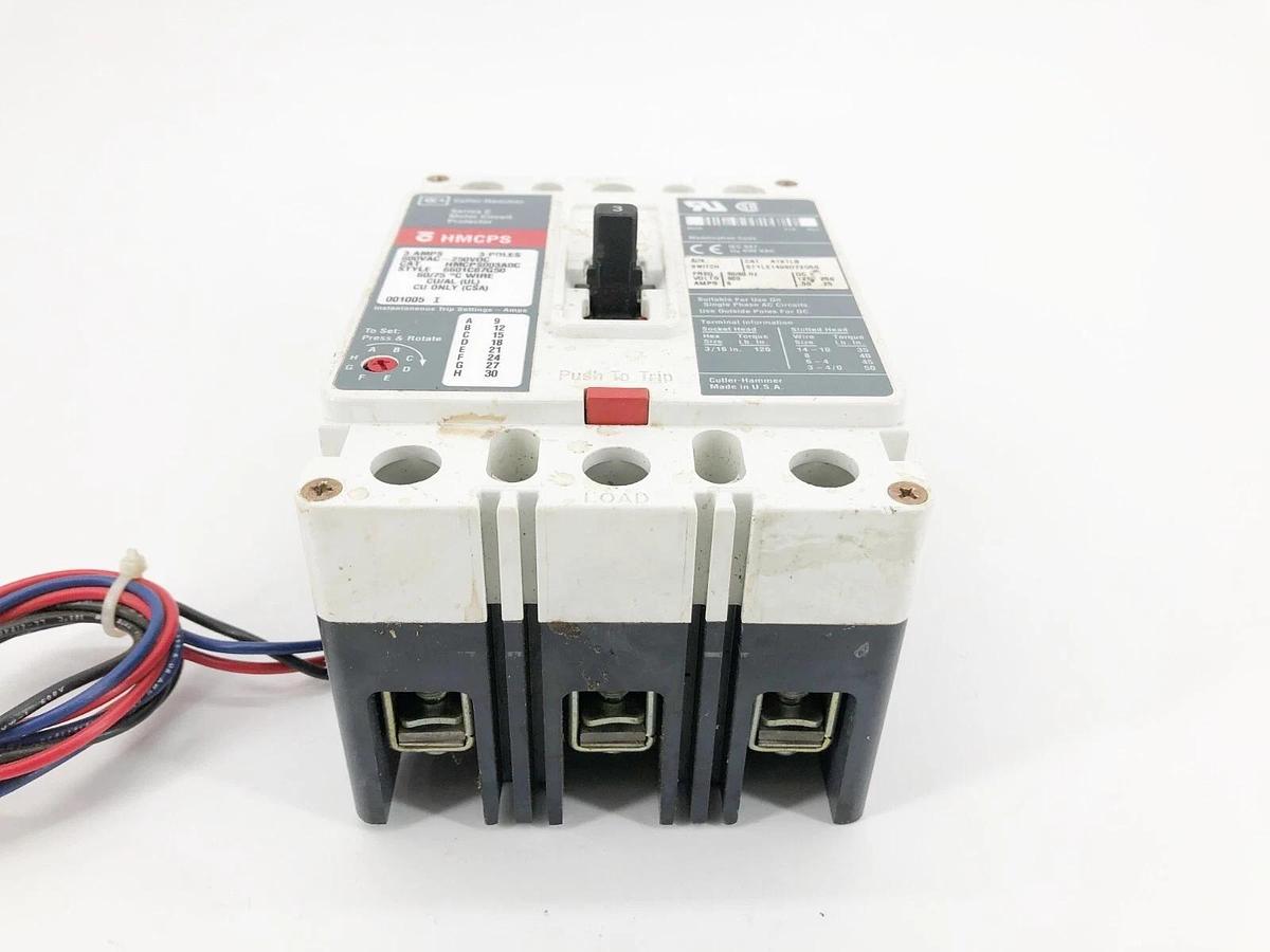 Used Cutler Hammer HMCPS003A0C Motor Circuit Breaker w/ A1X1LB 3P 3A 600VAC 250VDC