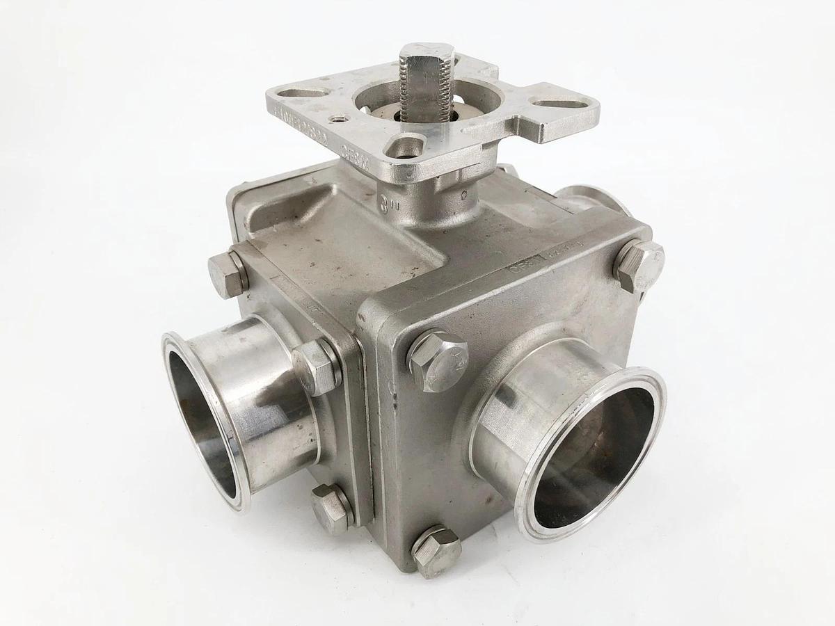 Used Haitima 3" CF8M 1000WOG Ball Valve 3-Way Stainless Steel