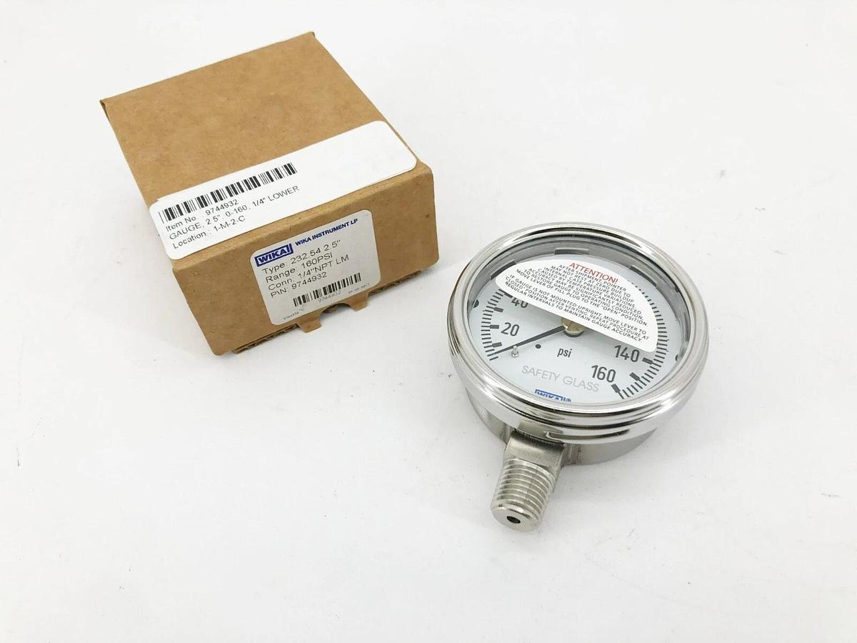 New Wika 9744932 Gauge Type 232.54 2.5" 160psi 1/4" NPT Lower