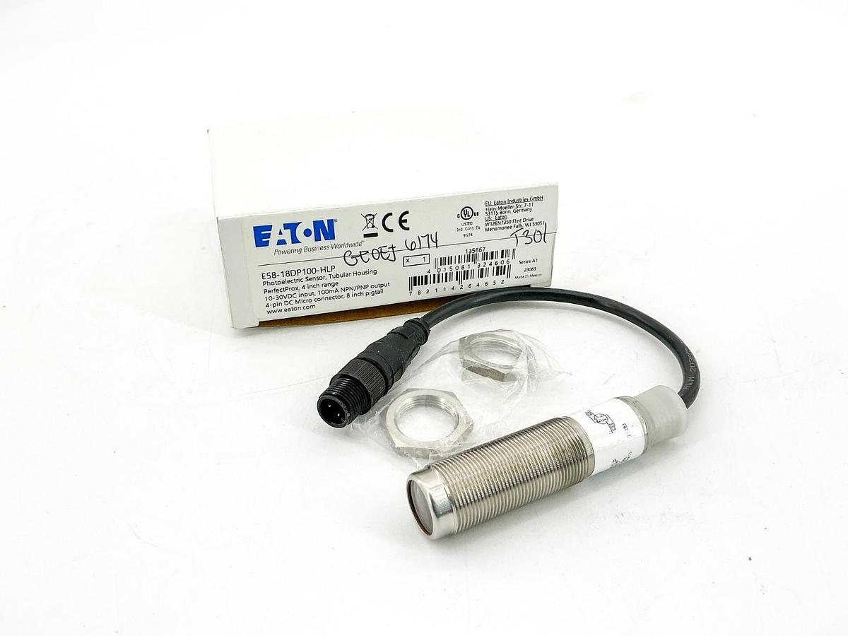 New Eaton E58-18DP100-HLP Photoelectric Sensor Tubular 10-30VDC 100mA