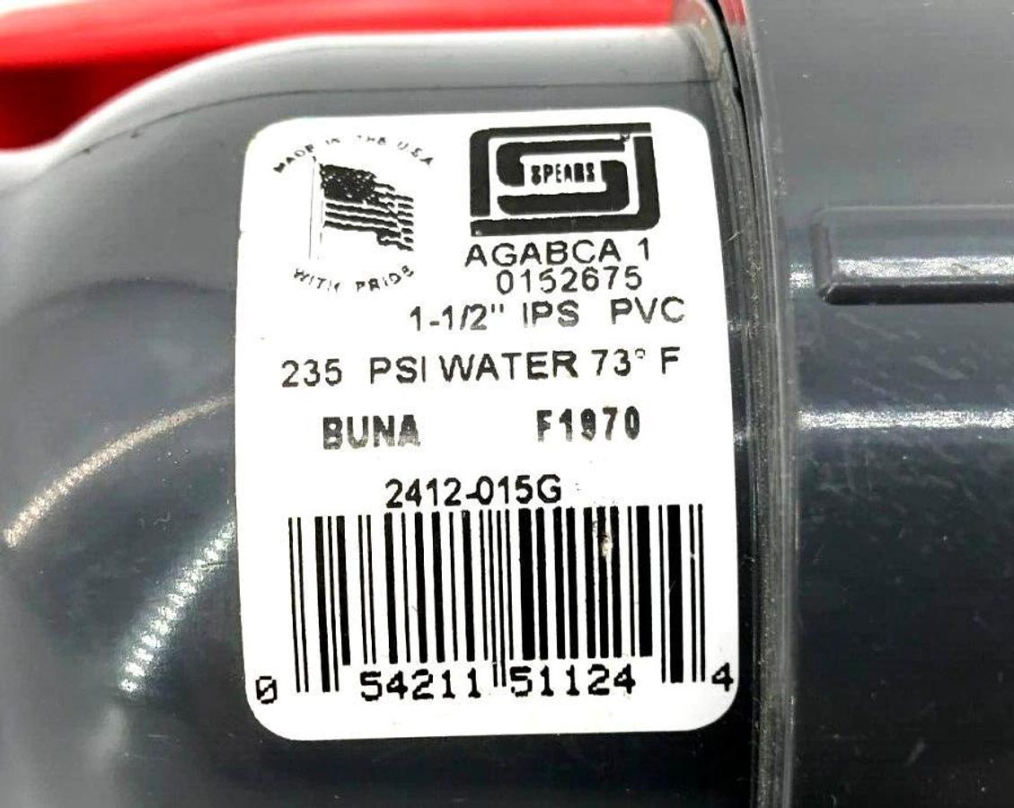 New Spears 2412-015G Single Entry Ball Valve, 1-1/2", Socket End Style, PVC