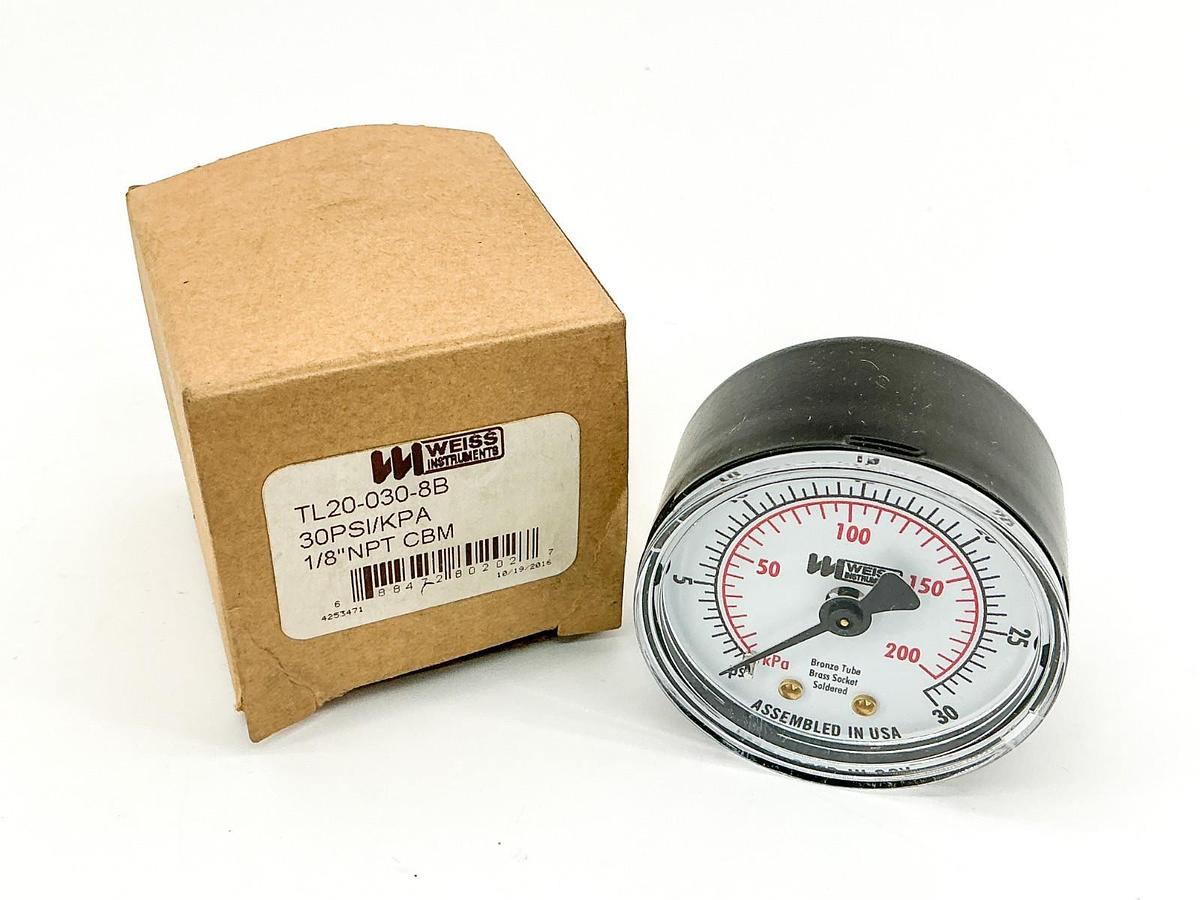 New Weiss TL20-030-8B Pressure Gauge 0-30PSI 1/8"NPT 2" Face