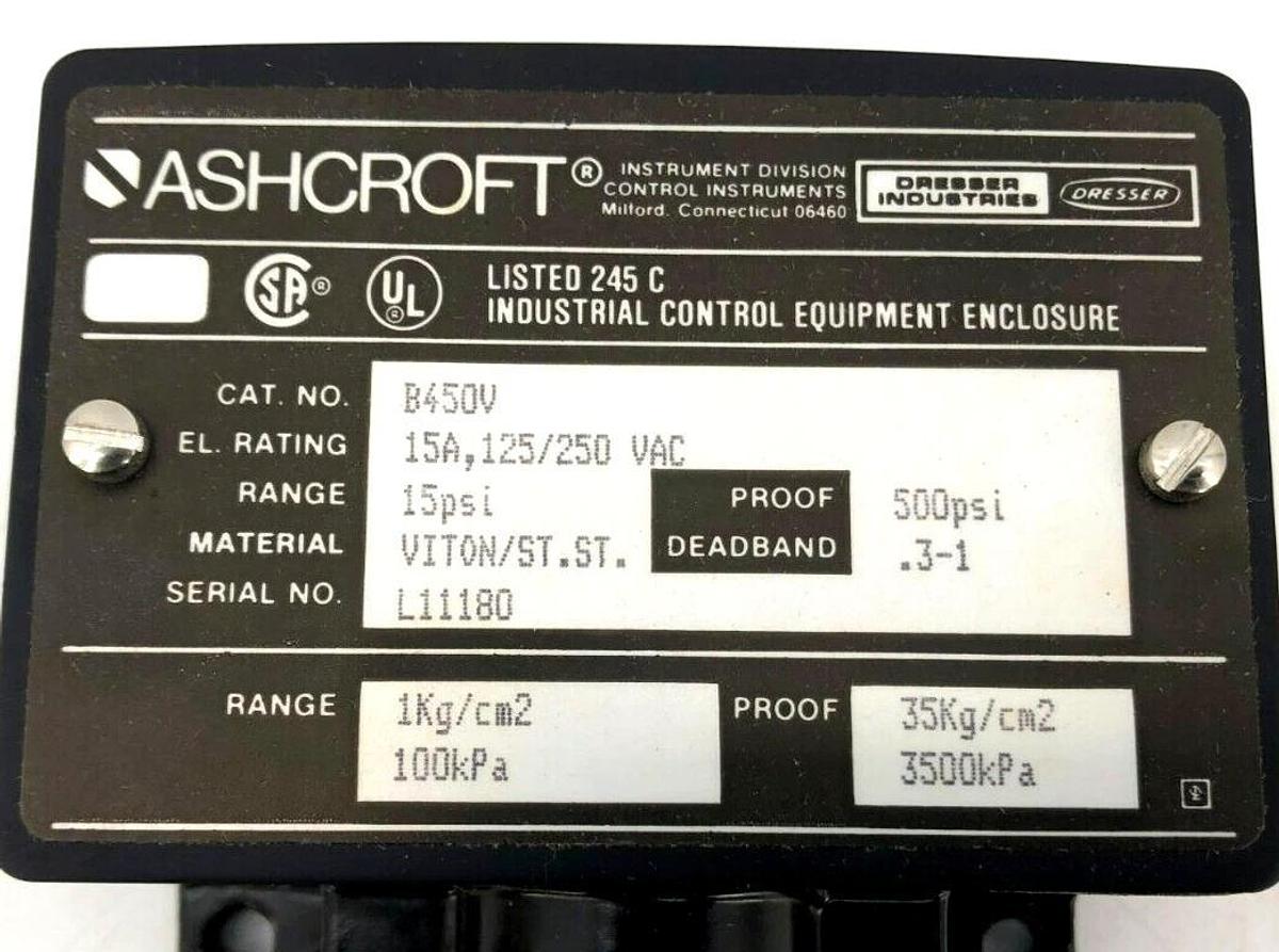 New Ashcroft B450V 15PSI Pressure Switch NEMA 4X