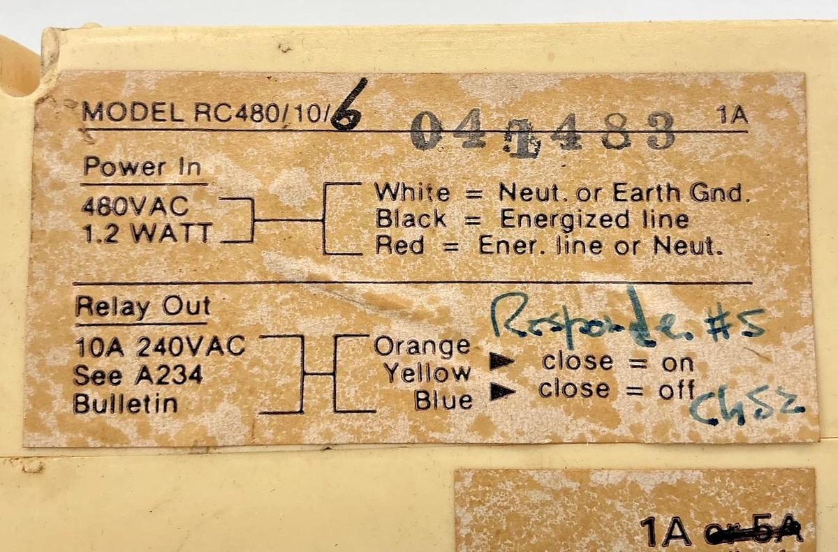 Used RC480/10/A Power Supply Programmable Relay 6Wire 1.2W 480VAC RC48010A RC480/10/6