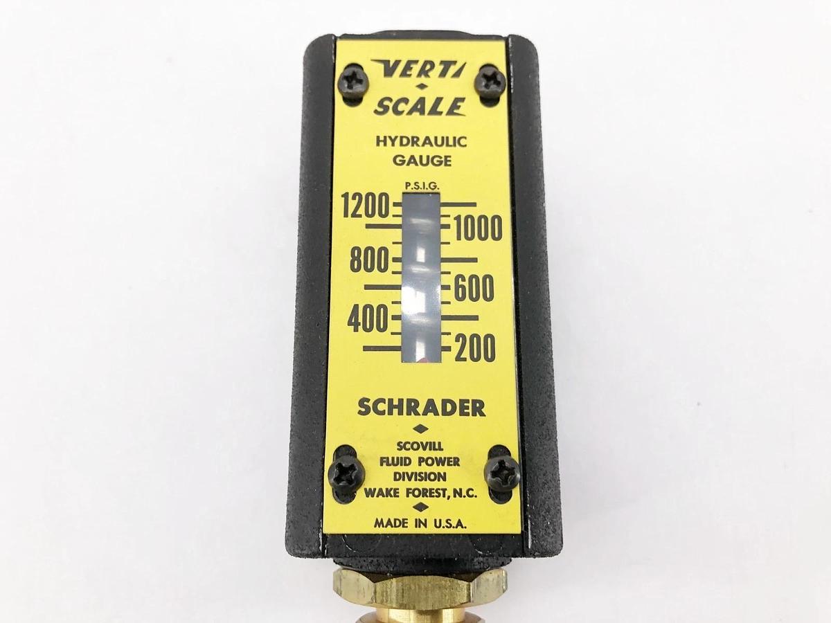 New Schrader Verti-Scale Hydraulic Gauge Range 200-1200 PSIG