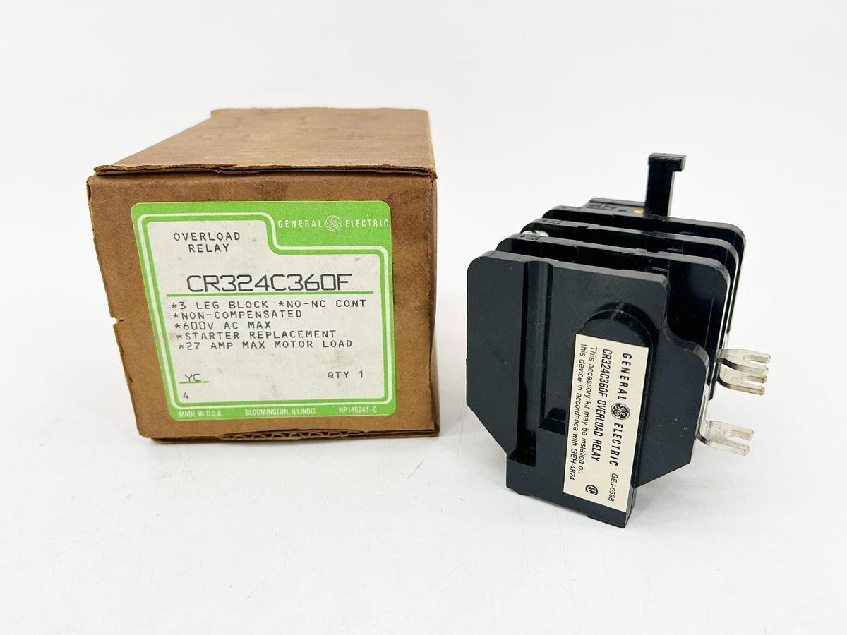 New General Electric CR324C360F Overload Relay NEMA Size 1 3 Leg Block