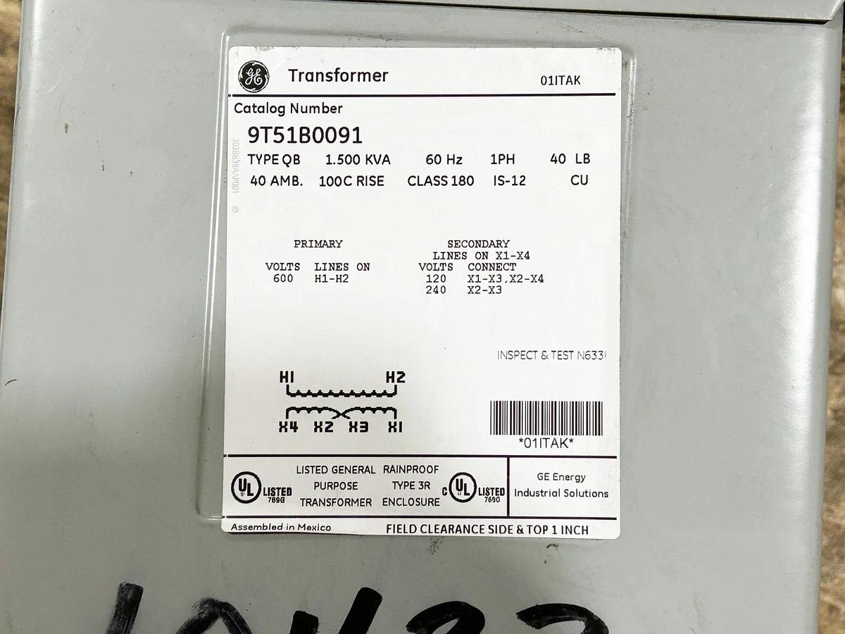 New General Electric 9T51B0091 Transformer 1.5KVA 600V 3R 60Hz QB