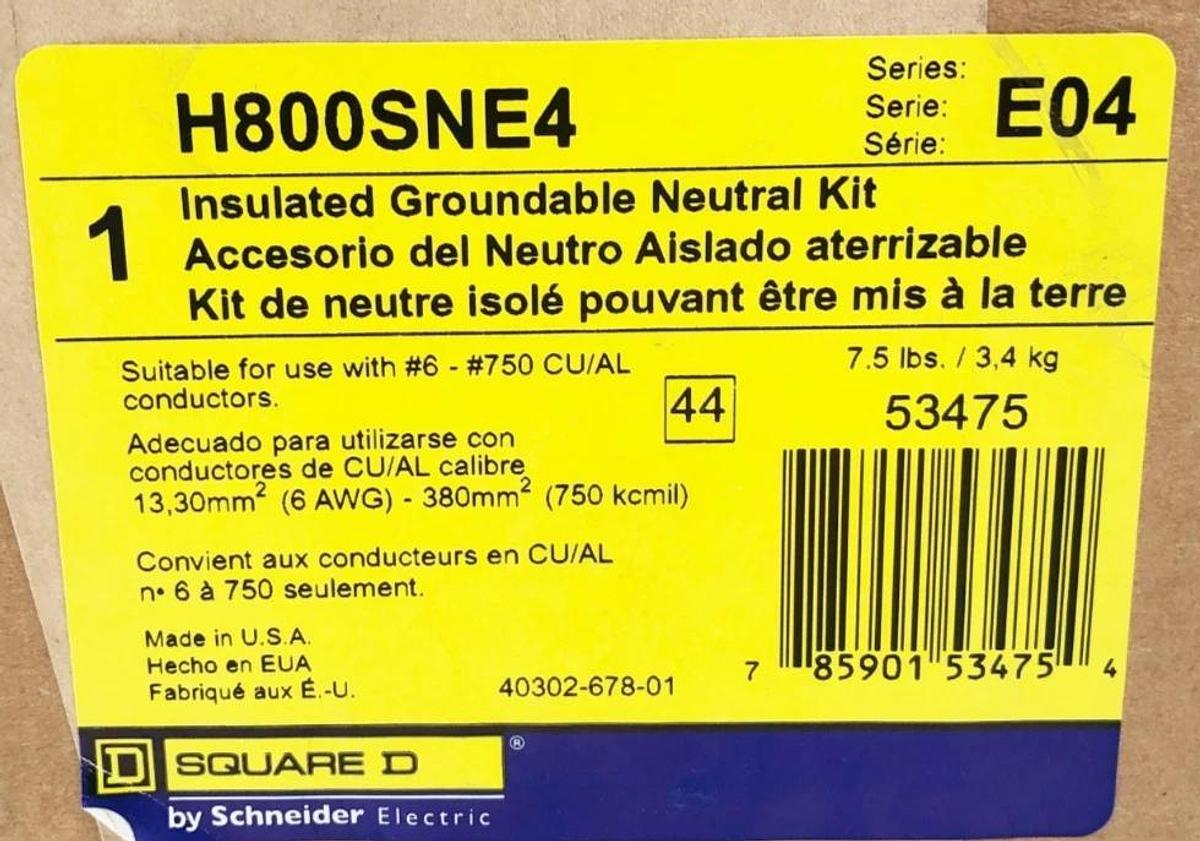 New Square D H800SNE4 Insulated Groundable Neutral Kit E04 Series