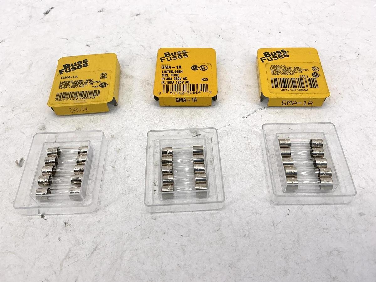 Lot of 15 New Bussmann GMA-1A Glass Mini Fuses 1A 250V