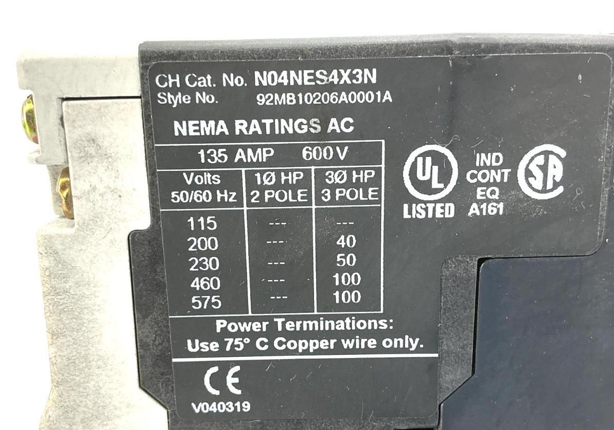 Used Eaton Cutler-Hammer N04NES4X3N & N05NEXRP3A Contactor 135A 24V Coil Controller