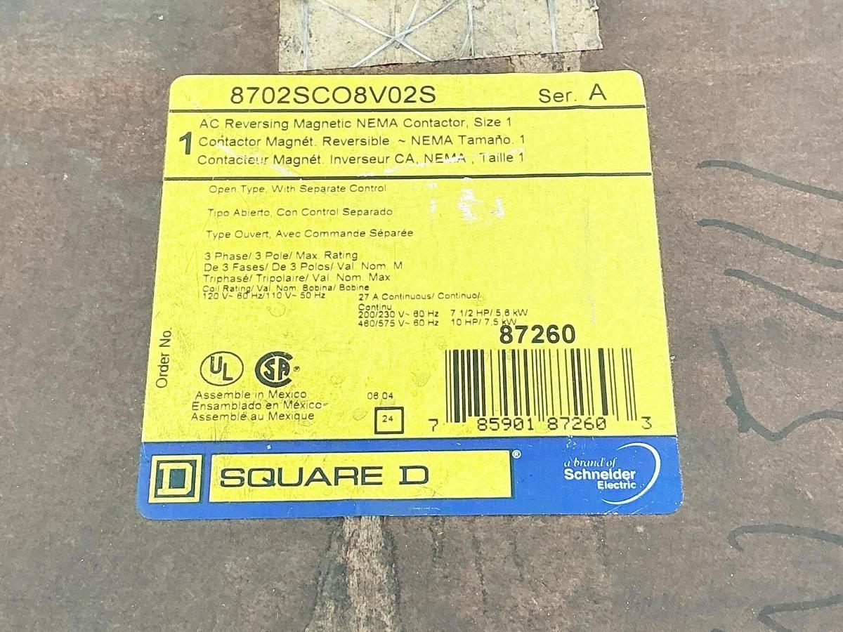 New Square D 8702SCO8V02S AC Reversing Contactor 27A 3P 120V 60Hz Size 1