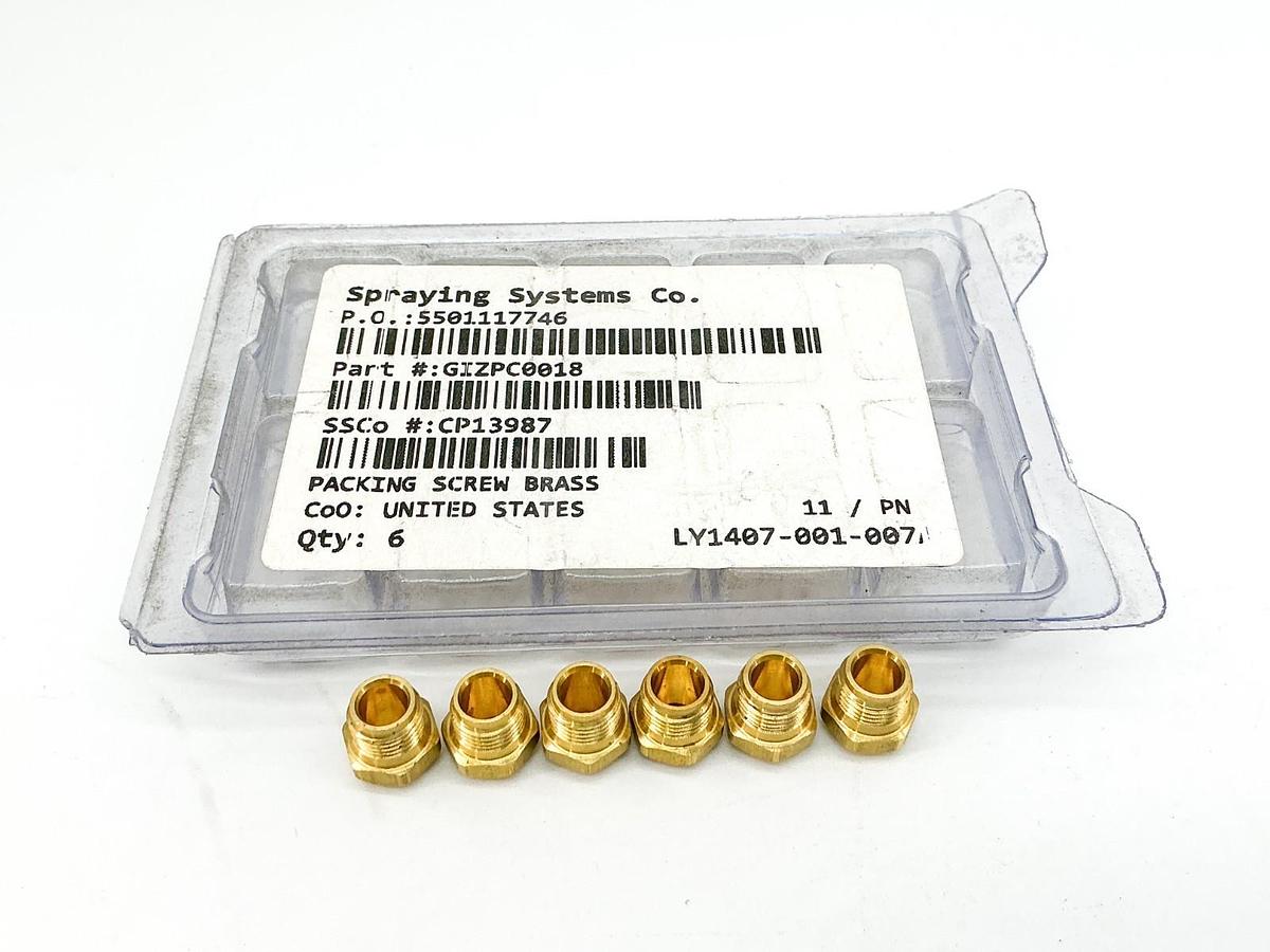 New Lot of 6 Spraying Systems CP13987 Brass Packing Screw GIZPC0018